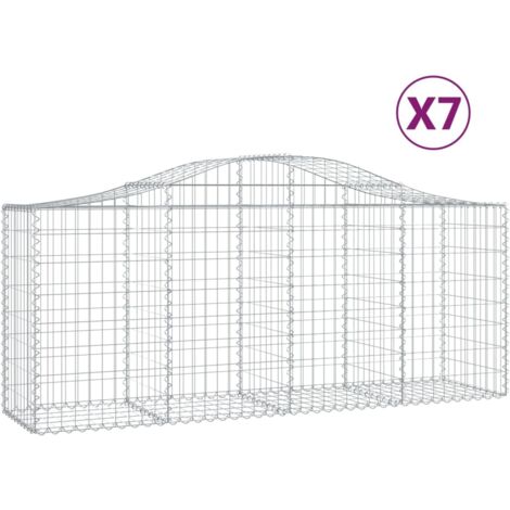 Cestas de gaviones Muro de contención arqueado Valla de jaula 7 piezas 200 x 50 x 80/100 cm Hierro galvanizado Plata 020041100