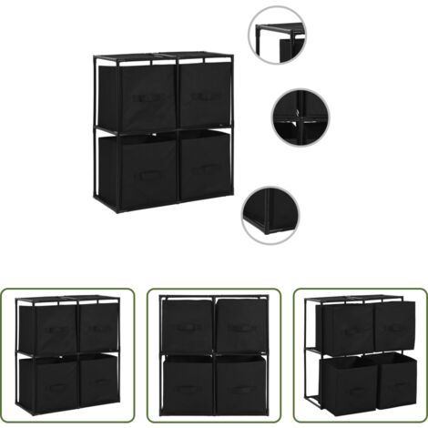 Cestas de tela -  Armario almacenaje con 4 cestas de tela acero negro 63x30x71 cm