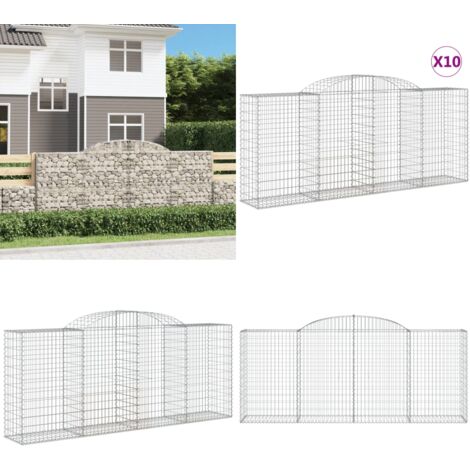 Cestas gaviones 10 uds forma de arco hierro 300x50x120/140 cm - Muros de contención - Barreras de jardín