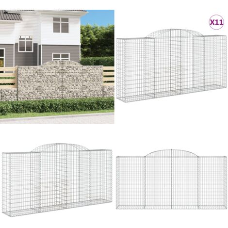Cestas gaviones 11 uds forma de arco hierro 300x50x140/160 cm - Muros de contención - Barreras de jardín