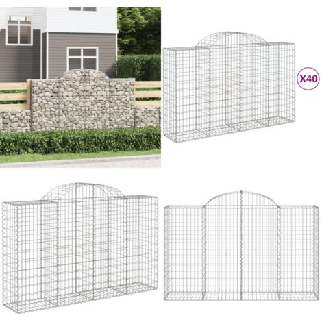 Cestas gaviones 40 uds forma de arco hierro 200x50x120/140 cm - Muros de contención - Barreras de jardín