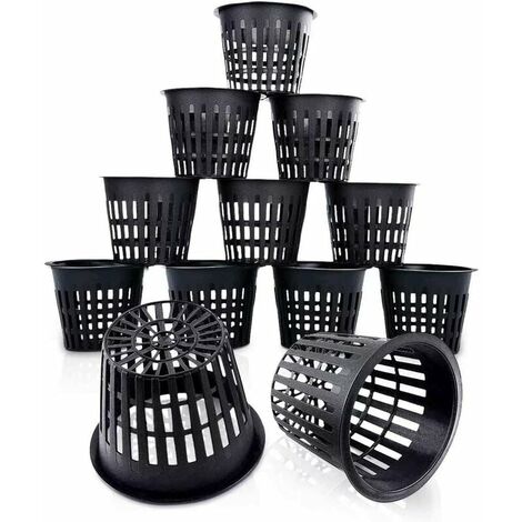 Cestas hidropónicas de plástico Deckon, maceta hidropónica reutilizable, cesta para plantas acuáticas para hidroponía aeropónica, plantación de flores, jardinería (8 piezas, negro)
