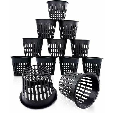 Cestas hidropónicas de plástico Maceta hidropónica reutilizable Cesta de plantas acuáticas para hidroponía aeropónica, plantación de flores, jardinería (12 piezas, negro)