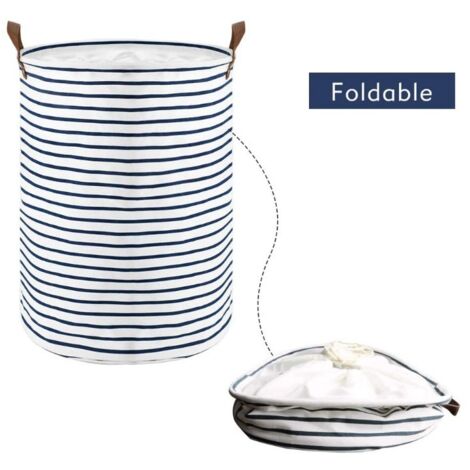 Cestas organizadoras grandes de 45 cm para guardar ropa, cestas con cordón, bolsa de lavandería plegable, cesto de ropa plegable de gran capacidad (azul)