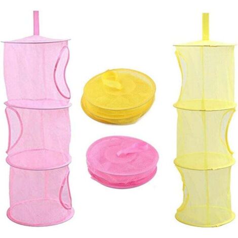 Cestas plegables para la colada Cesta de malla plegable de 3 capas Cesta de malla plegable Cesta de almacenamiento colgante Cesta de secado colgante de 3 capas Perfecta para guardar ropa, zapatos