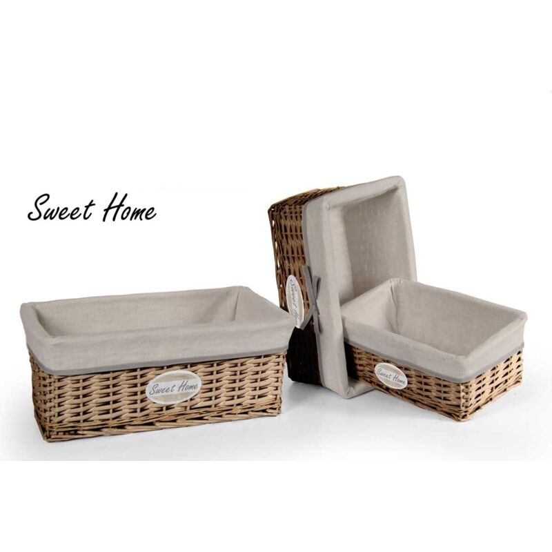 Image of Maury's set 3 ceste legno/beige con scritta sweet home con coperchio