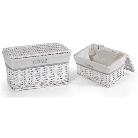 CESTE BIANCHE RETTANGOLARI IN TESSUTO CON SCRITTA HOME SET 2PZ CON COPERCHIO