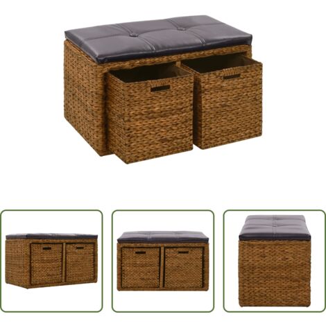 Ceste -  Panca in Giunco con 2 Ceste 71x40x42 cm Marrone