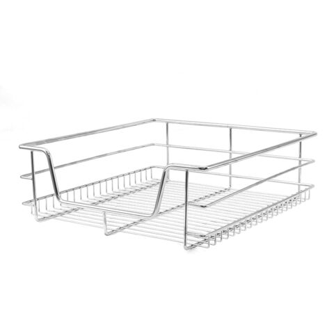 Cestelli Estraibili in Acciaio per Cucina Cassetti Organizzazione Credenza Cesto in Acciaio con Telaio e Binari per Dispensa da 60cm Organizza Unità 60 cm con Viti GRATIS - 2 Cesti - Argento