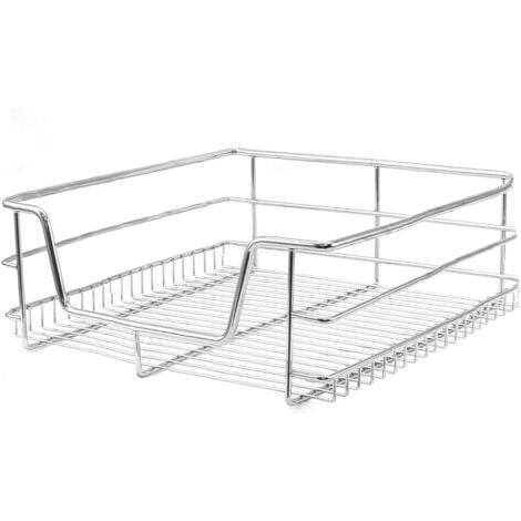 Cestelli Estraibili in Acciaio per Cucina Cassetti Organizzazione Credenza Cesto in Acciaio con Telaio e Binari per Dispensa Organizza Unità da 40 cm con Viti GRATIS - 3 Cesti