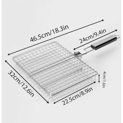 Cestello per barbecue, cestello per pesce, portatile, pieghevole con maniglia, accessorio per barbecue, barbecue portatile, adatto per grigliare pesce, verdure e gamberi (32 x 22,5 x 4 cm)