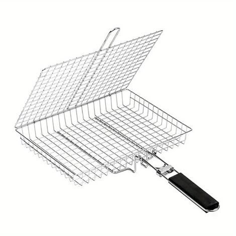 Cestello per barbecue in acciaio inossidabile (più profondo)  Pieghevole, portatile e durevole  Con manico rimovibile  Per pesce, verdure, gamberetti, bistecche