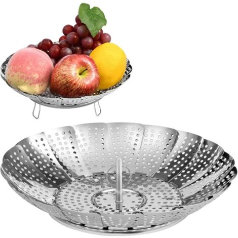 Cestello per la cottura a vapore pieghevole in acciaio inox, con 3 gambe, accessorio per la cottura a vapore di frutta e verdura - Compatto e pratico per la cucina