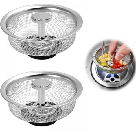Cestello per lavello in acciaio inox, 2 pezzi, scarico per lavello in acciaio inox, scarico per cucina, scarico per doccia, altezza regolabile, tappo in gomma, argento
