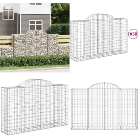 Cesti Gabbioni ad Arco 50 pz 200x50x120/140 cm Ferro Zincato - Muro di gabbione - Gabbione per giardino