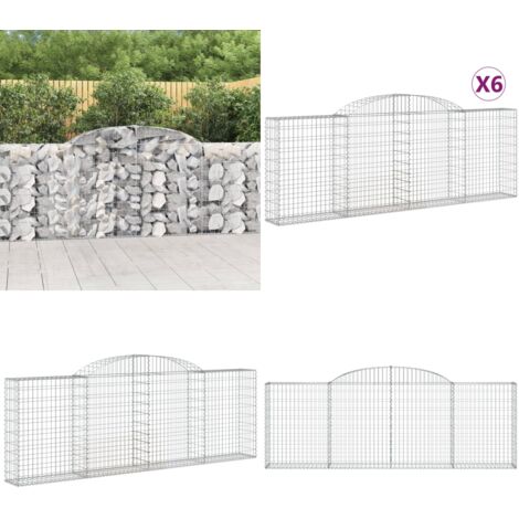 Cesti Gabbioni ad Arco 6 pz 300x30x100/120 cm Ferro Zincato - Muro di gabbione - Gabbione per giardino