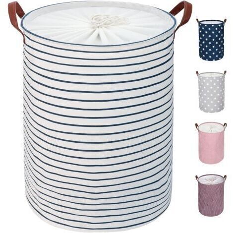 Cesti organizer da 45 cm per riporre i vestiti, cesti per la biancheria con coulisse, sacchi per la biancheria pieghevoli, cesti per la biancheria pieghevoli di grande capacità (a righe blu, taglia M)