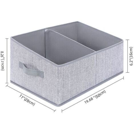 Cesti portaoggetti pieghevoli trapezoidali, set da 3, in tessuto ondulato grigio chiaro, con manico, 42x20x28 cm