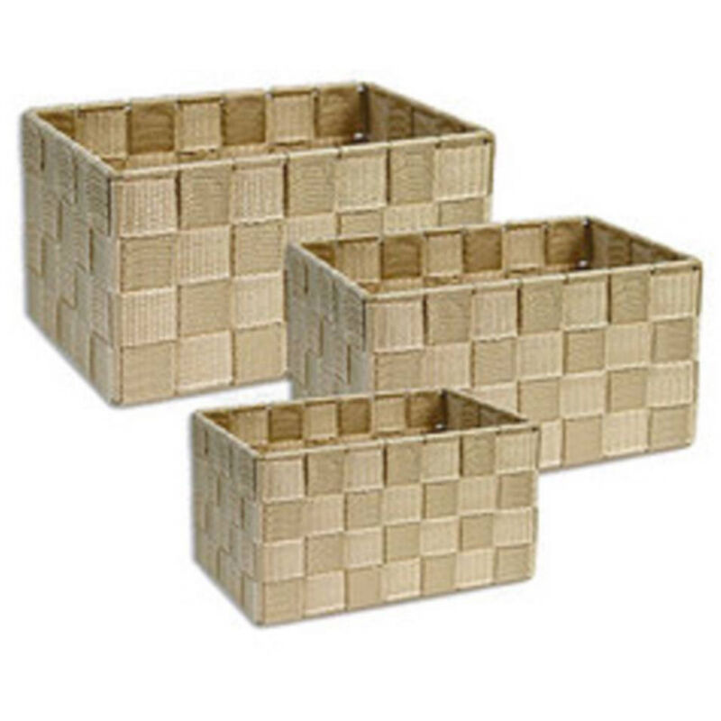Trade Shop - STOFFKÖRBE 3 BOXEN ORGANISATOR AUFBEWAHRUNG BAD SCHAUM MAKE-UP DUNKELBEIGE -