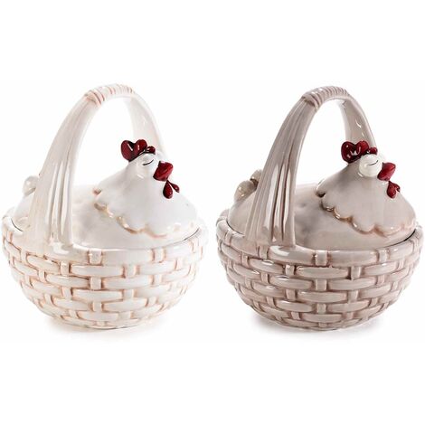 Cestini in Ceramica Dipinta a Mano a Forma di Gallina Barattoli per Alimenti Set da 2