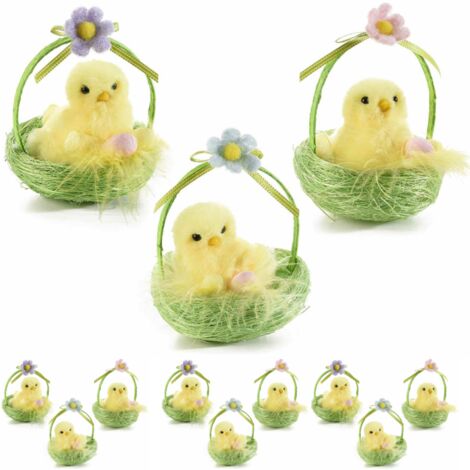 Cestini in Paglia con Pulcino Decorazione Pasquale per Casa e Negozi Idea Regalo Bambini -9 Pezzi