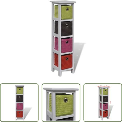 Cestini in tessuto -  Mobiletto con Cestini Multicolori in Legno di Paulownia