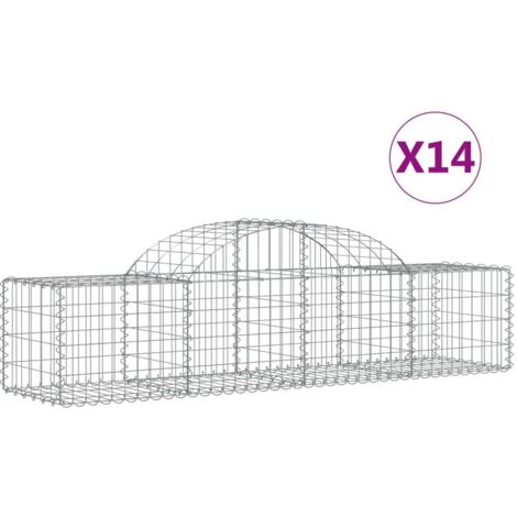 Cestini per gabbioni Muro di contenimento ad arco Recinzione a gabbia 1 set da 4 200 x 50 x 40/60 cm Ferro zincato Argento 020040584