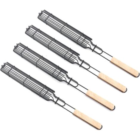 Cestini per grigliate in acciaio inossidabile lunghi 49 cm per barbecue, set di cestini per hot dog, cestini per grigliate (4 pezzi)