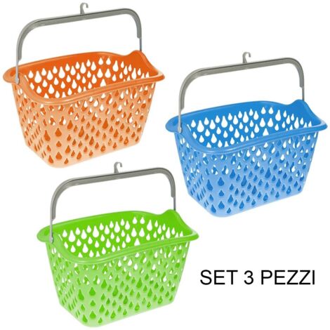 Cestino cesta contenitore multiuso appendibili porta oggetti casa bagno set 3pz
