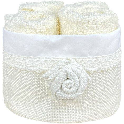 Cestino Con Lavette Ospiti in Cotone 30 x 30 Cm Asciugamani Spugna Bagno Salvietta Ospite NanstesCrema