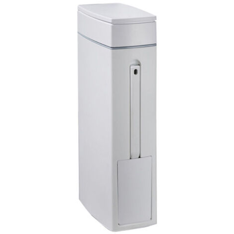 Cestino da bagno, 10 x 20 x 43 cm, 4,5 L, cestino stretto da bagno con portascopino, apertura a pedale, cestino rettangolare bianco per bagno e cucina, cestino salvaspazio
