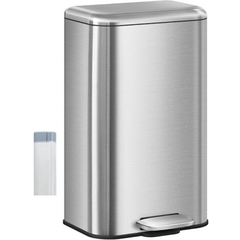Cestino da Cucina 30L, Pedali e Secchi Interni, Acciaio Inox, 15 Sacchi per la Spazzatura, per Cucina, Argento