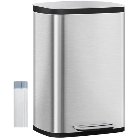 Cestino da Cucina 50L, Pedali e Secchi Interni, Acciaio Inox, 15 Sacchi per la Spazzatura, per Cucina, Argento