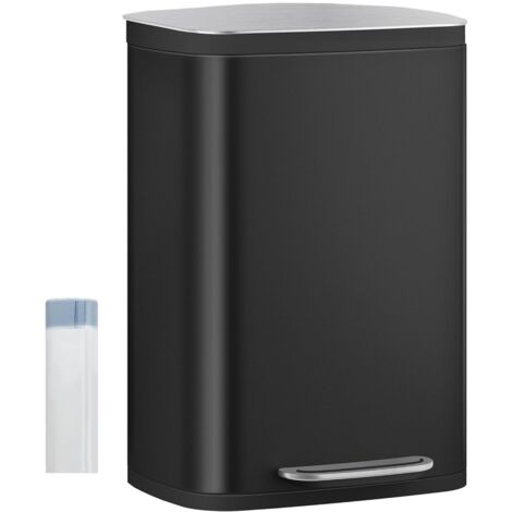 Cestino da Cucina 50L, Pedali e Secchi Interni, Acciaio Inox, 15 Sacchi per la Spazzatura, per Cucina, Nero
