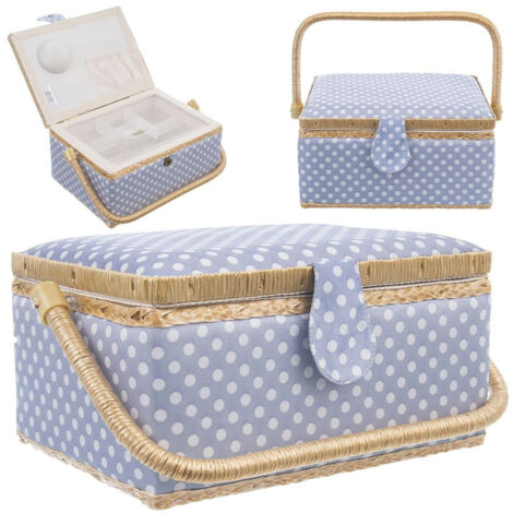 CESTINO DA CUCITO A POIS BLU, CUSTODIA PER ATTREZZATURE DA CUCITO 30X23X16