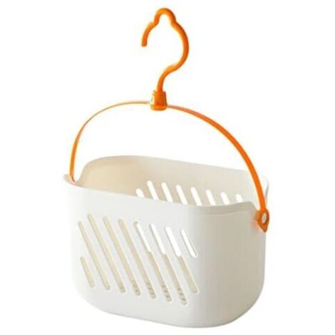 Cestino da doccia in plastica appeso grande KZQ 23 x 13 x 14 cm - Cestino portaoggetti portatile con ganci per casa, bagno, cucina - Cestino da doccia in plastica bianca