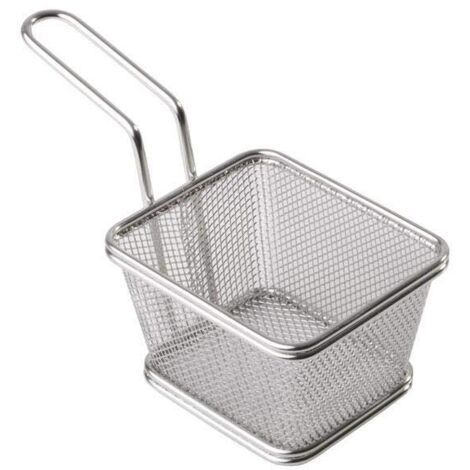 Cestino da frittura in acciaio inossidabile, cestino da frittura in miniatura per patatine, anelli di cipolla, ecc., cestino da snack, in acciaio inossidabile, 10 x 8,5 cm, h: 6,5 cm, manico 9 cm