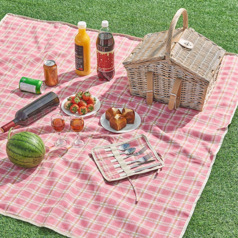 Image of Casa.pro - Cestino da Picnic Bucchianico per 2 Persone in Vimini con Accessori e Coperta