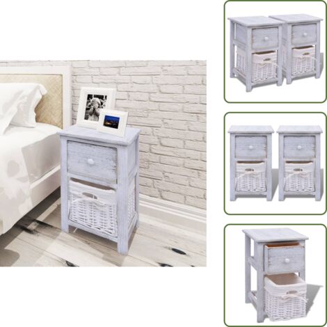 Cestino di vimini - vidaXL Comodino da Notte Set 2 pz in Legno Bianco - Armadio da notte