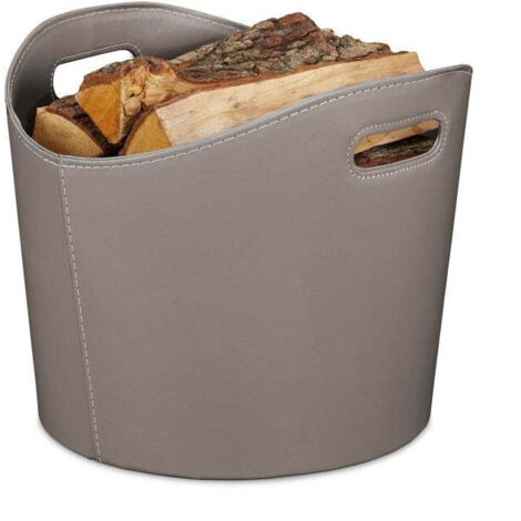 Cestino in legno grigio in similpelle