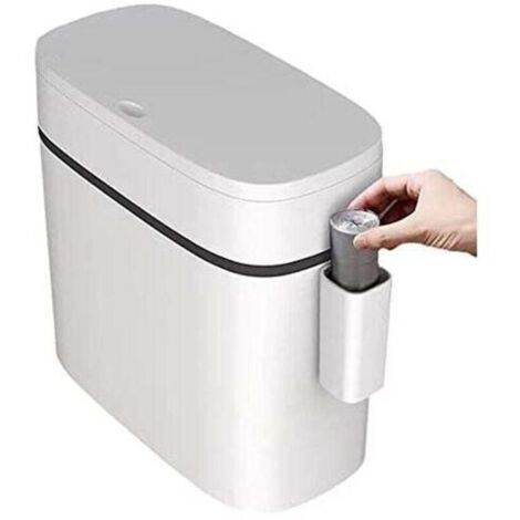 Cestino in plastica ultrasottile con coperchio, rettangolare, con pulsante di apertura, ideale per bagno, camera da letto, cucina e ufficio, colore bianco (12 litri)