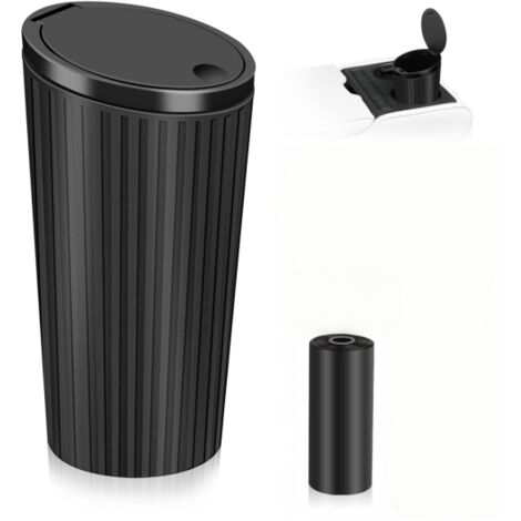 Cestino per auto con coperchio, mini cestino nero, piccolo cestino portatile impermeabile con 1 rotolo di sacchetti per la spazzatura, accessorio interno per auto, ufficio, casa, cucina