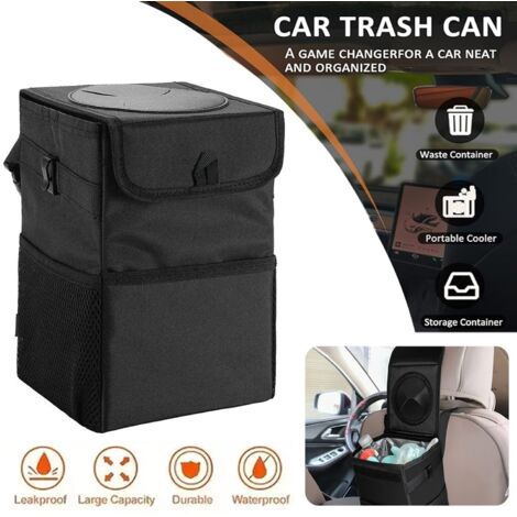 Cestino per auto impermeabile con coperchio, cestino per i rifiuti e organizer per sacchetti della spazzatura.