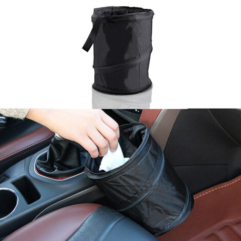 Cestino per auto nero, pieghevole, universale e portatile.