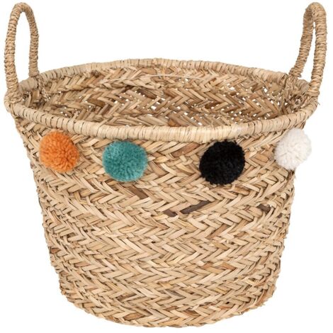 Cestino per bambini con pompons livi roseau d41cm - Atmosphera créateur d'intérieur