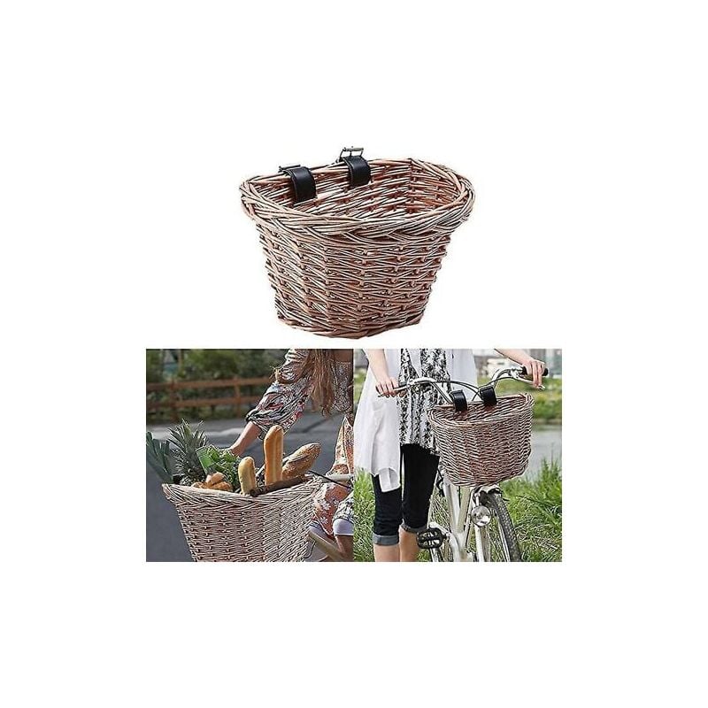 Image of SNQ - Cestino per bicicletta in vimini a forma di d, cestino per la spesa intrecciato a mano, cestino portaoggetti per manubrio della bicicletta con