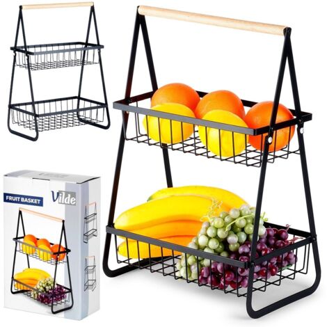 Cestino per frutta e verdura, metallo, nero, due ripiani, VILDE 229155