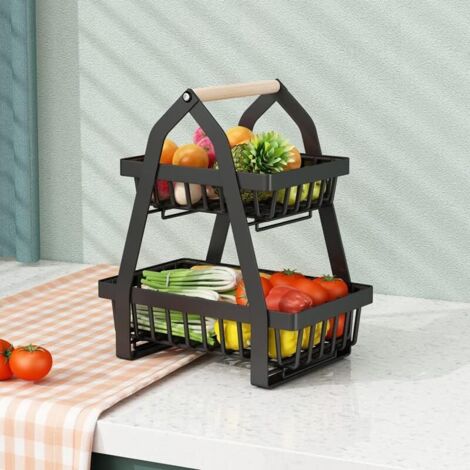 Cestino per la frutta a 2 ripiani, cestino per la frutta in acciaio rimovibile, organizer per verdure, per verdure, pane e snack, contenitore salvaspazio per la cucina