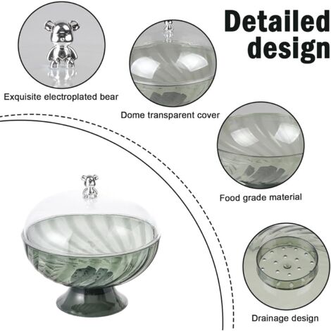 Cestino per la frutta con coperchio e scolapiatti - Fruttiera in plastica con supporto per decorazione da tavola - Ciotola con coperchio per matrimonio, festa, dessert - Verde