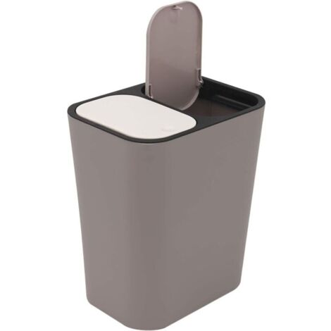 Cestino per la raccolta differenziata a doppio scomparto, contenitore rettangolare in plastica con pulsante, doppio scomparto per cucina, ufficio, casa, grigio